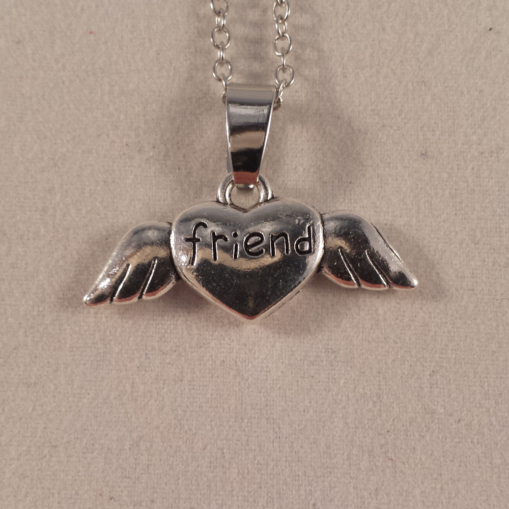 Silver Heart Wing Friend Pendant Chain Necklace!